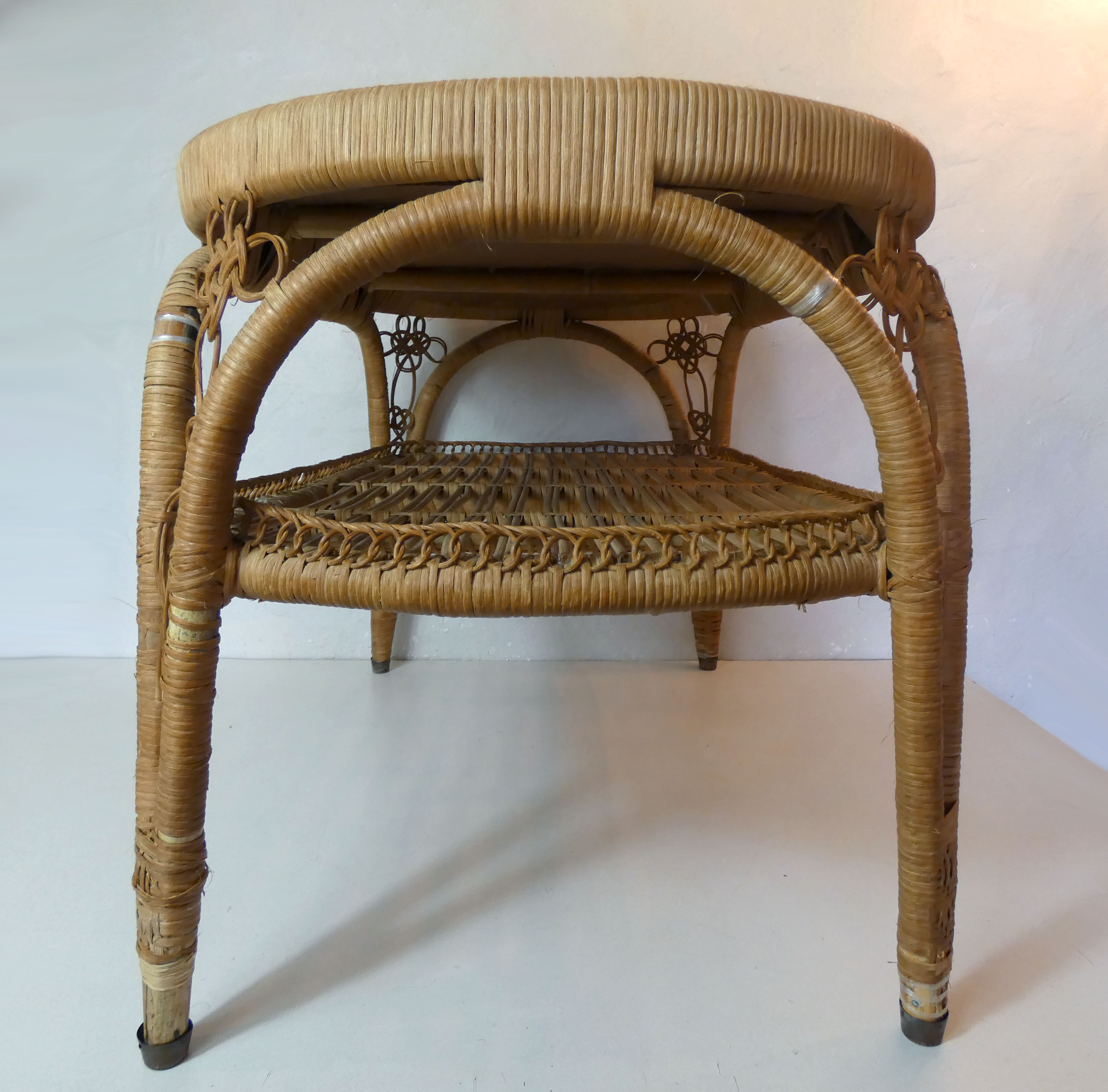 Old vintage rattan coffee table