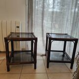 Bed of 2 glass and rattan side table