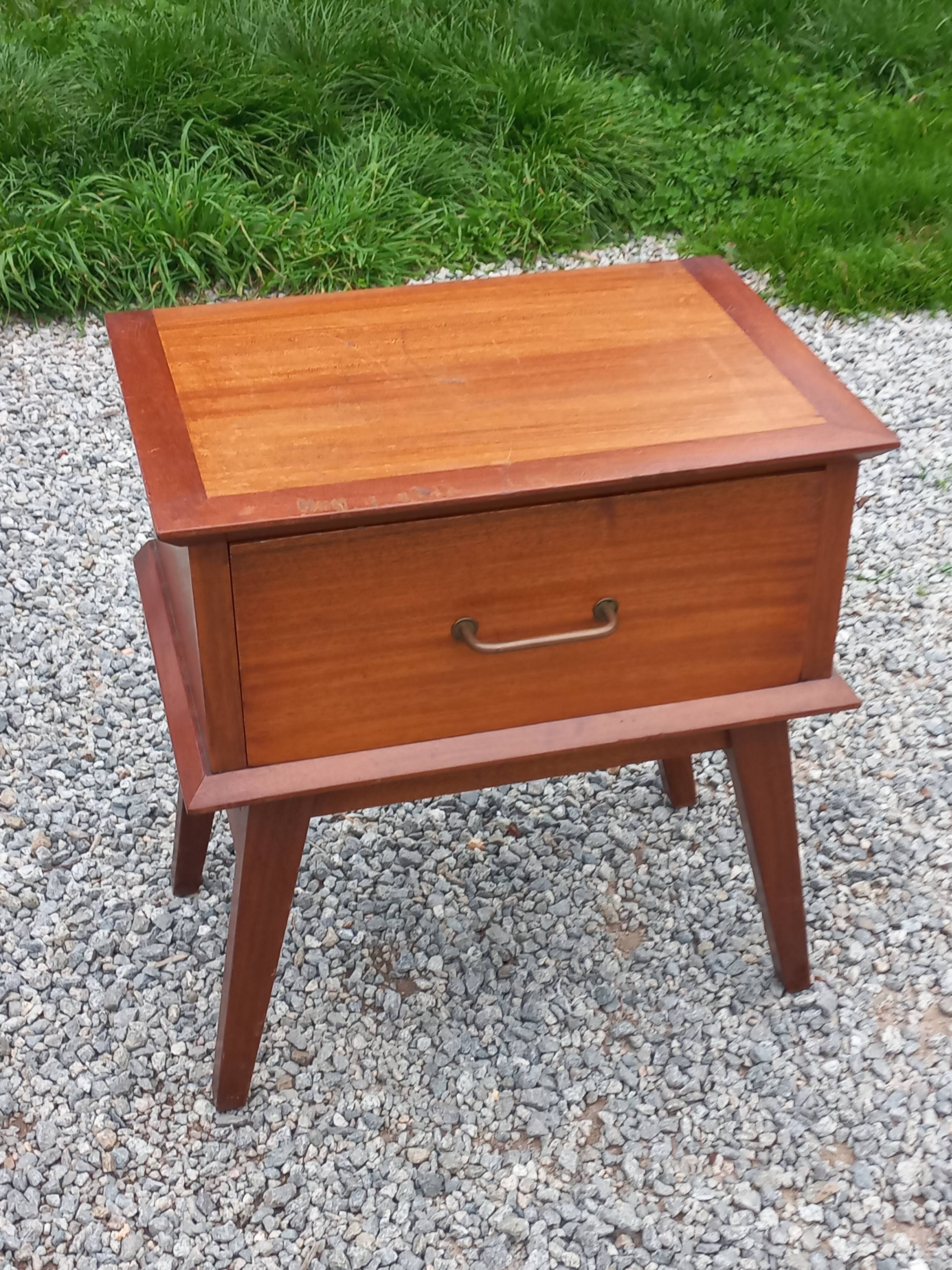 Vintage bedside table with compass legs from the 50s