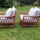 Pair of glacier blue rattan armchairs French Riviera vintage ép