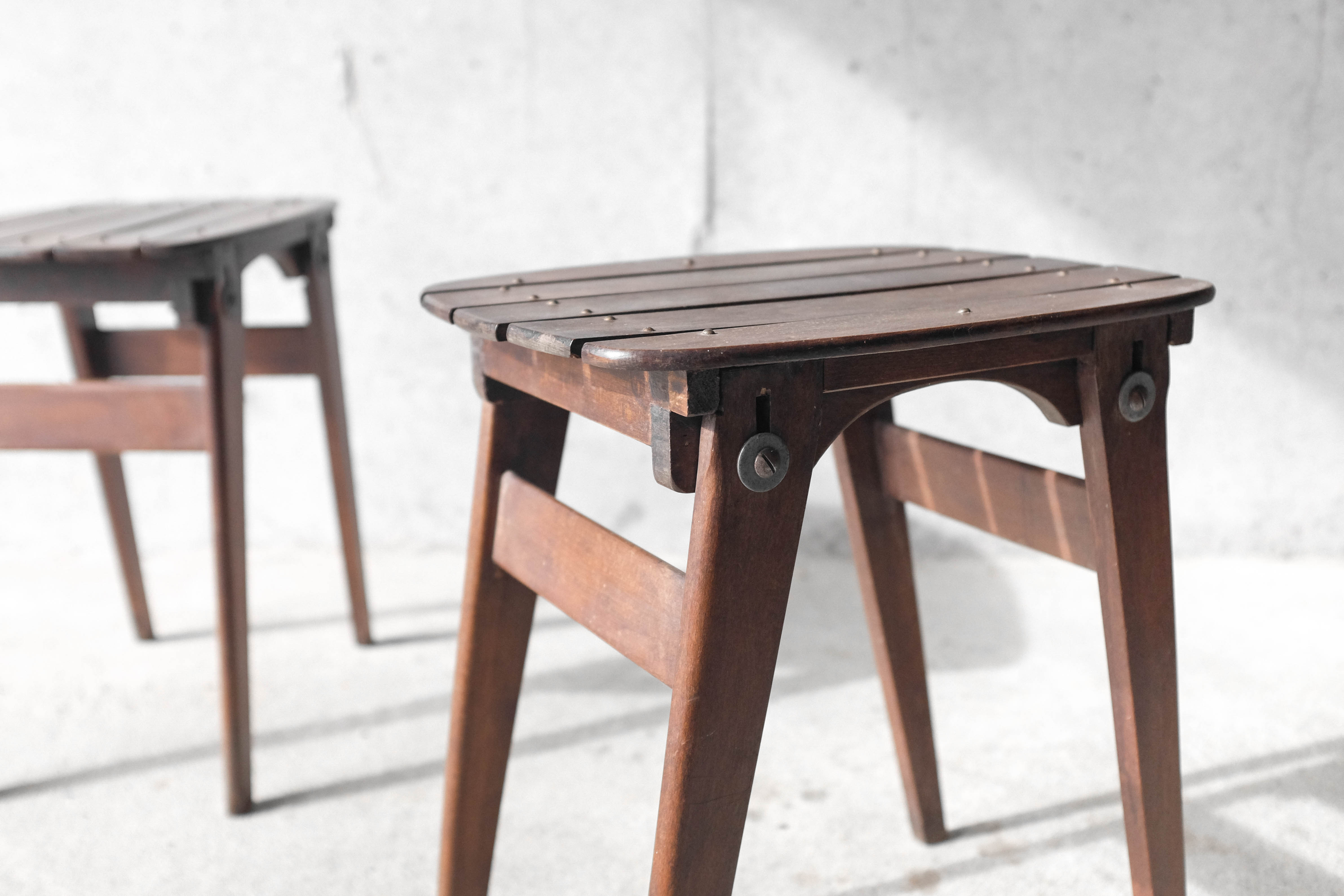 Pair of solid wooden stool - 1950