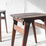 Pair of solid wooden stool - 1950