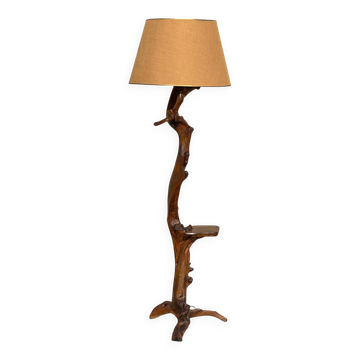 Lampadaire en olivier massif, style Brutalist, travail français du 1970