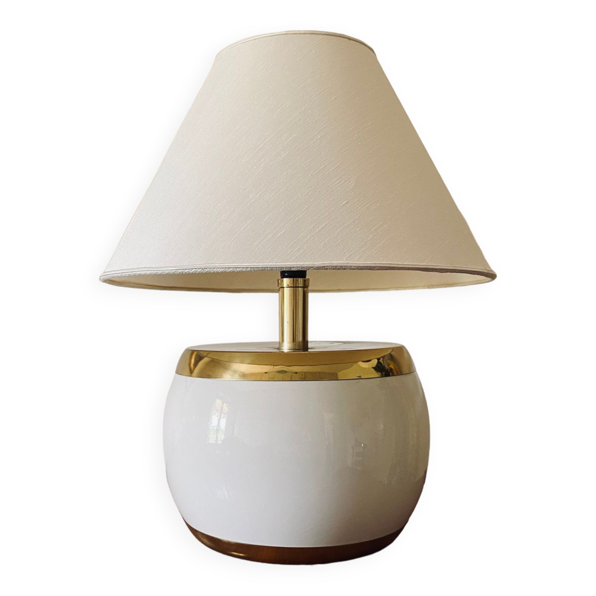 Monumental white ceramic and brass lamp base, italy 1970s