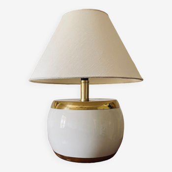 Monumental white ceramic and brass lamp base, italy 1970s