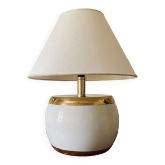 Pied de lampe en céramique blanche et laiton, italie années 1970