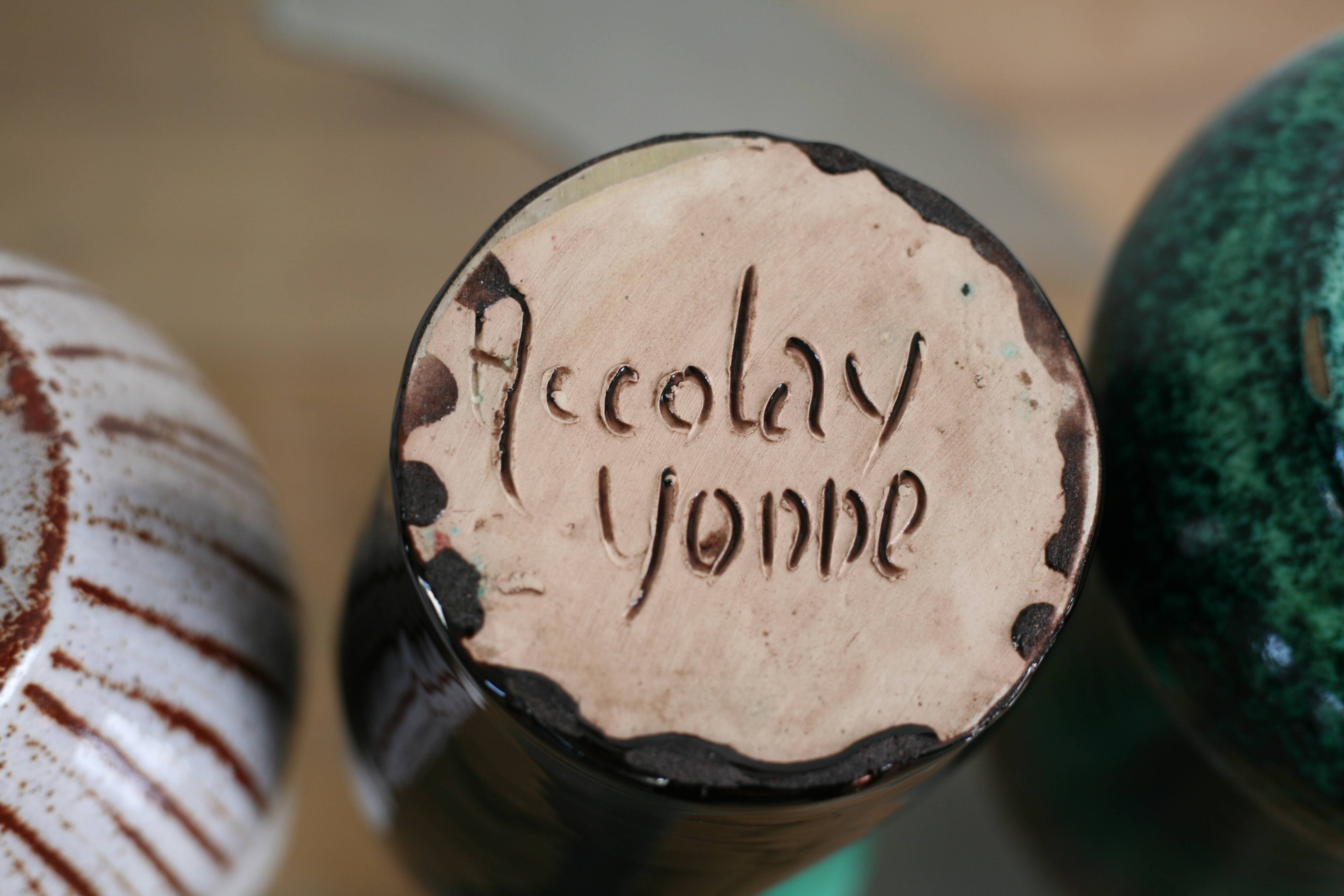 Set of 4 Accolay vases, signed ceramics, France, 1960s