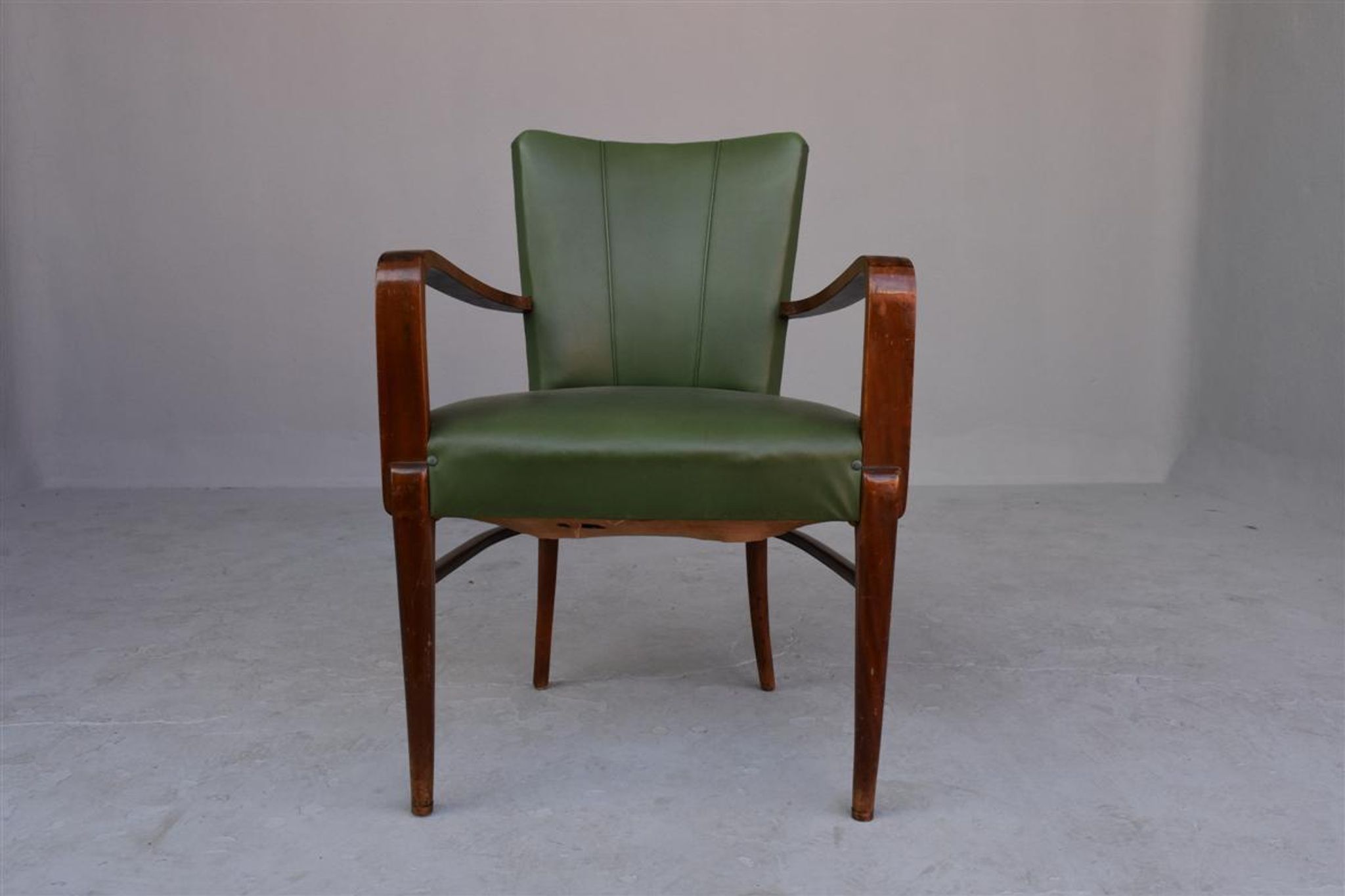 Pair of 1940 in green leatherette and beech chairs