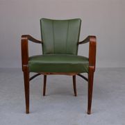Pair of 1940 in green leatherette and beech chairs