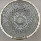 Chiseled glass (crystal?) salad bowl with silver metal edge