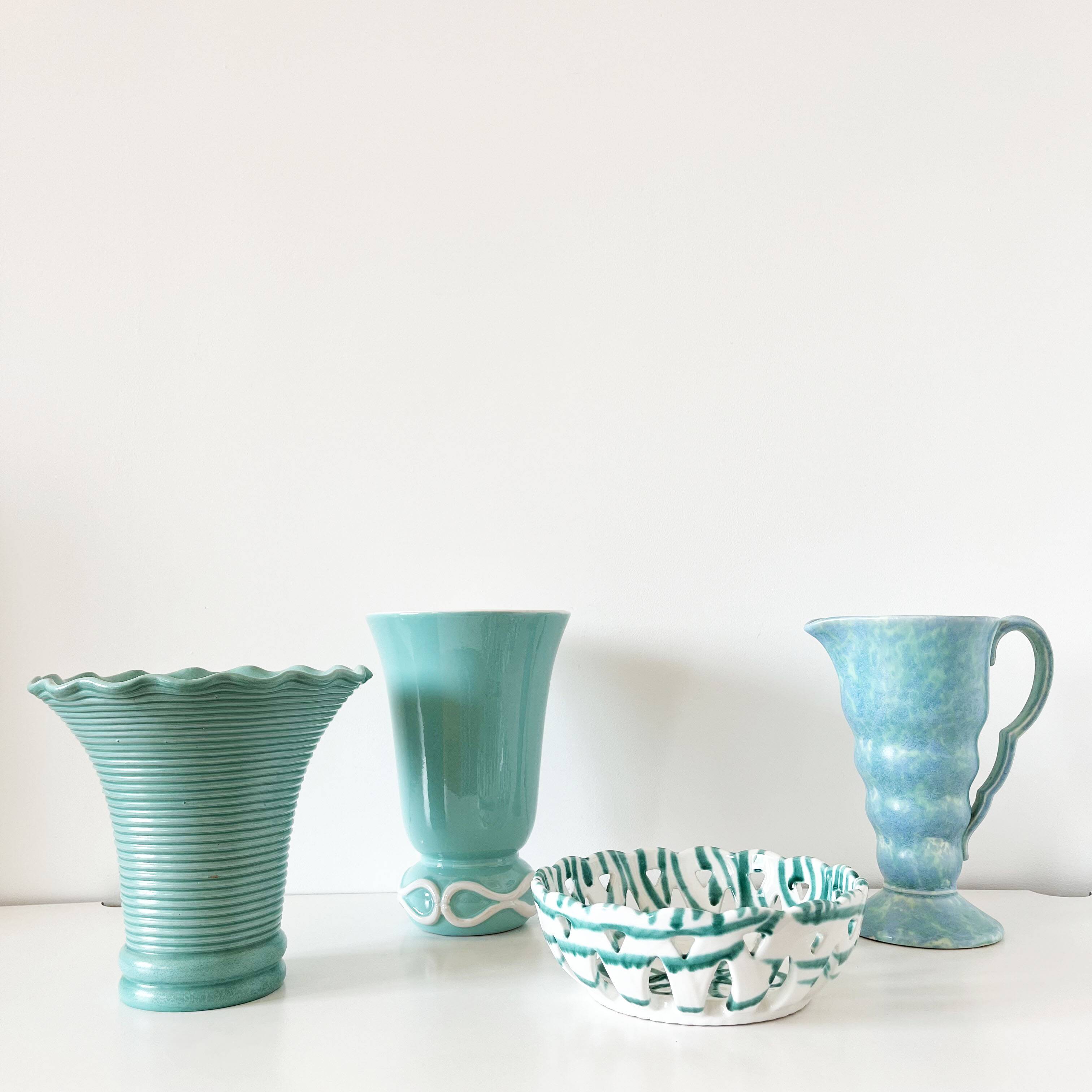 Vintage ceramic ribbed corolla vase