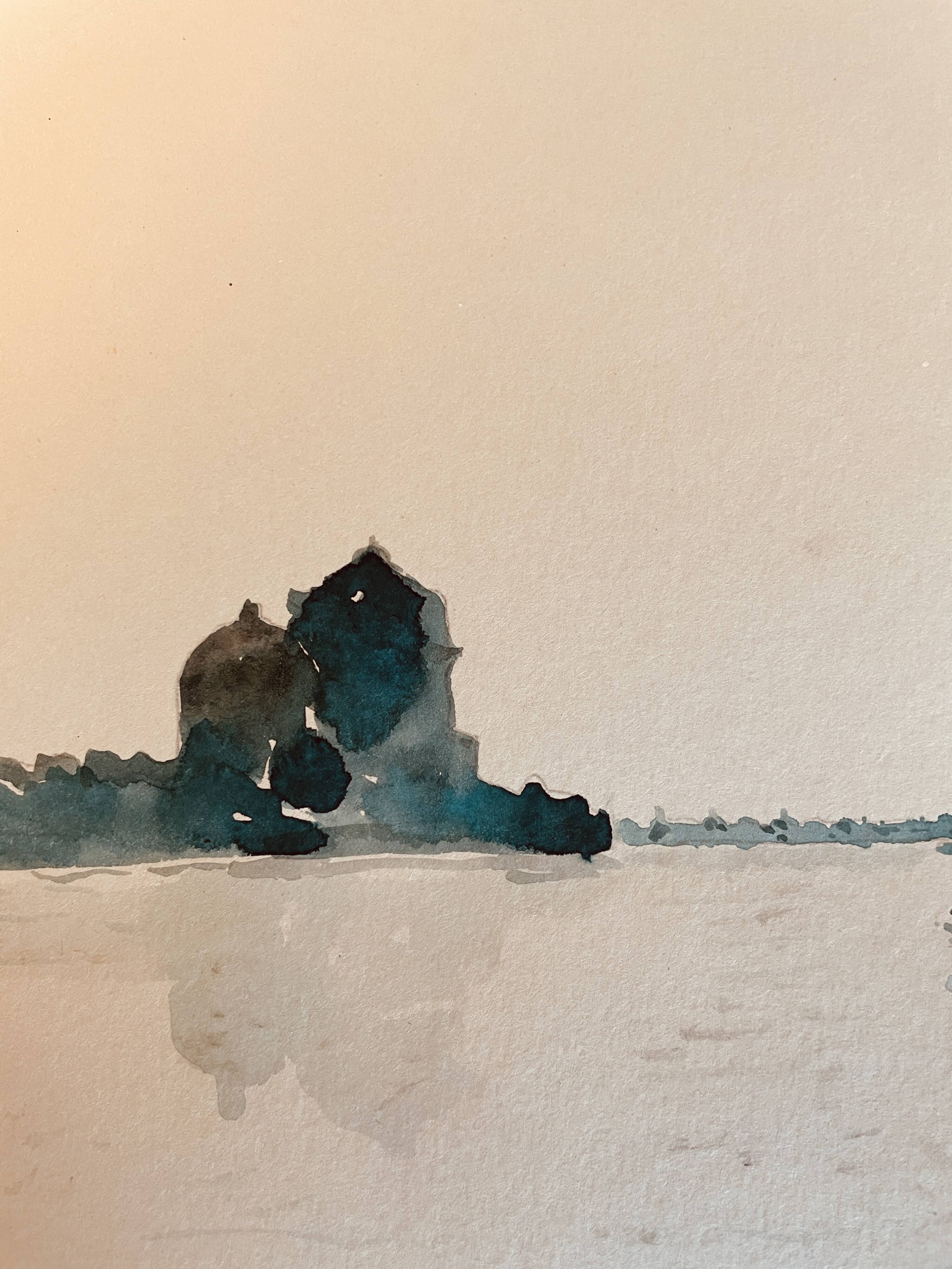 Watercolor painting "Twilight in Venice at the Cipriani", signed