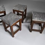 Tabourets vintage en pierre et bois x 4