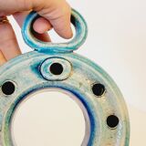 Pique fleurs ou pique cierges en céramique bleue