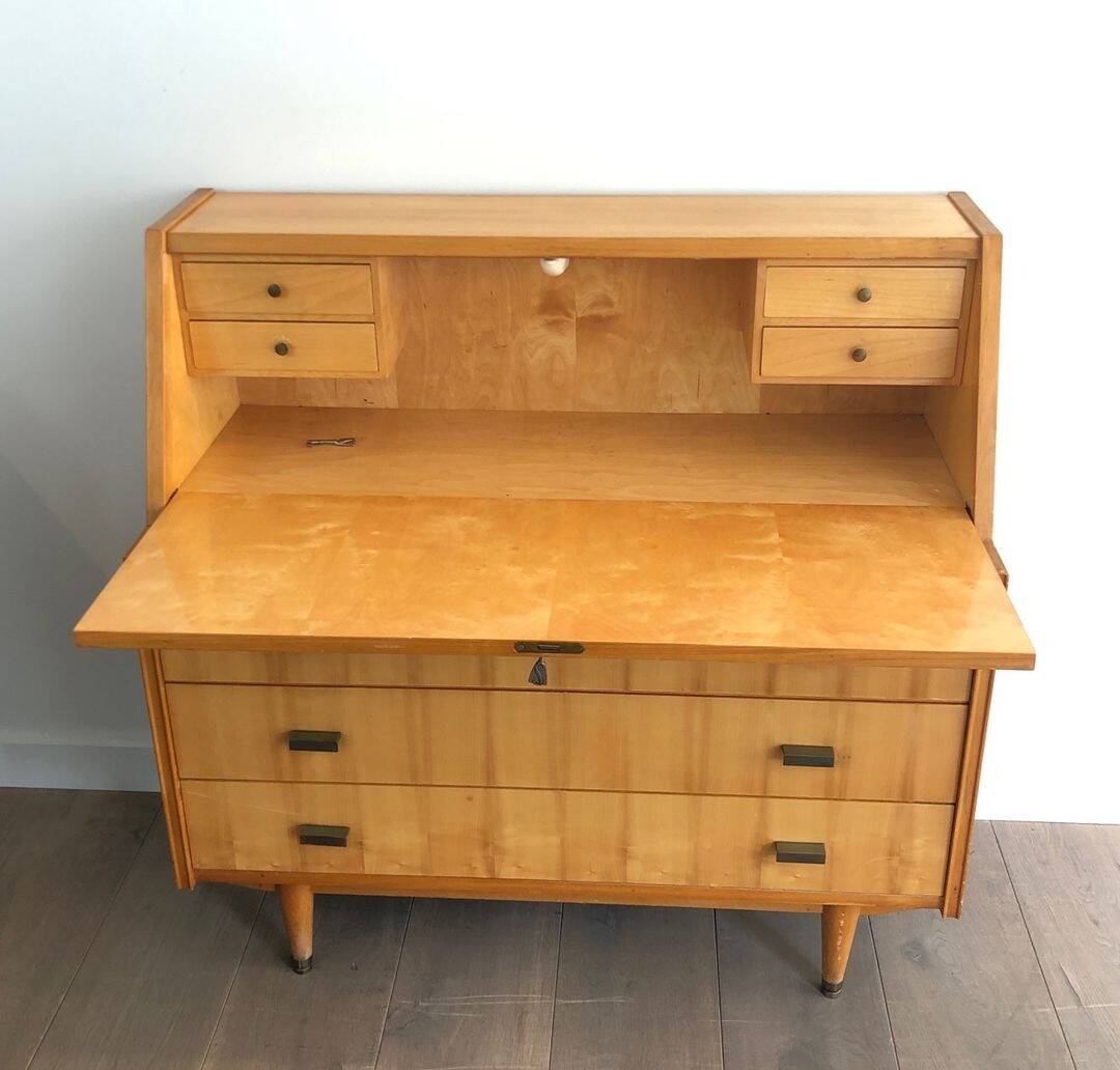 Secretary in Sycamore with Bronze Handles, French Work