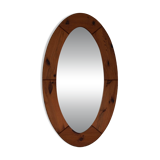 Large oval wall mirror in solid pine by Glasmäster Markaryd, Sweden, 1960s.