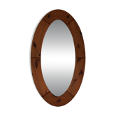 Large oval wall mirror in solid pine by Glasmäster Markaryd, Sweden, 1960s.