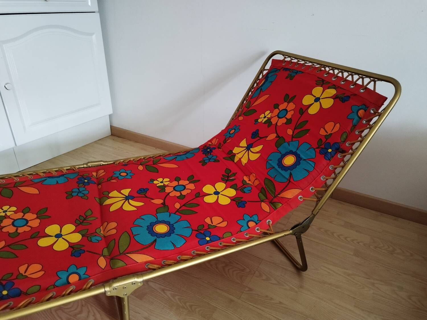 Deckchair deck chair Lafuma camp bed with flowers