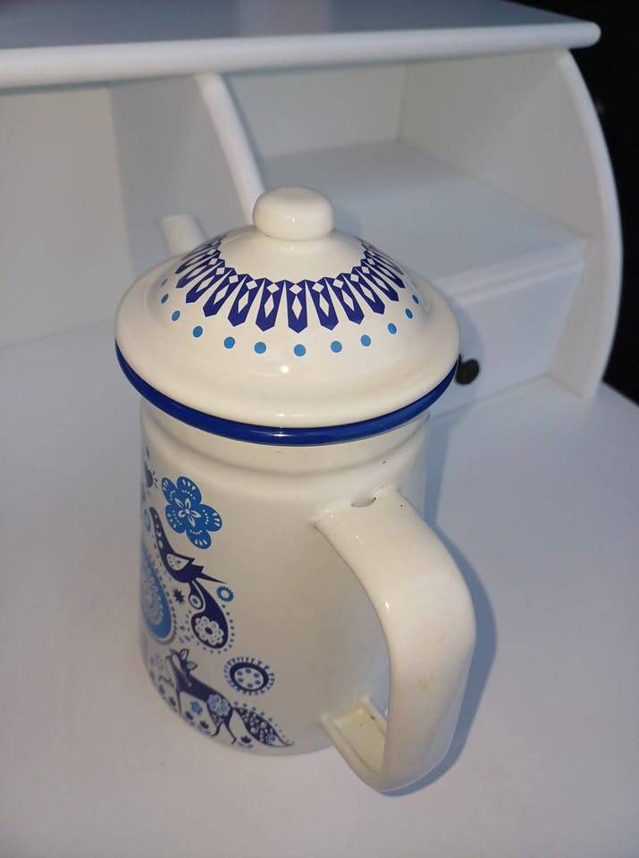 vintage blue and white enamel coffee or teapot