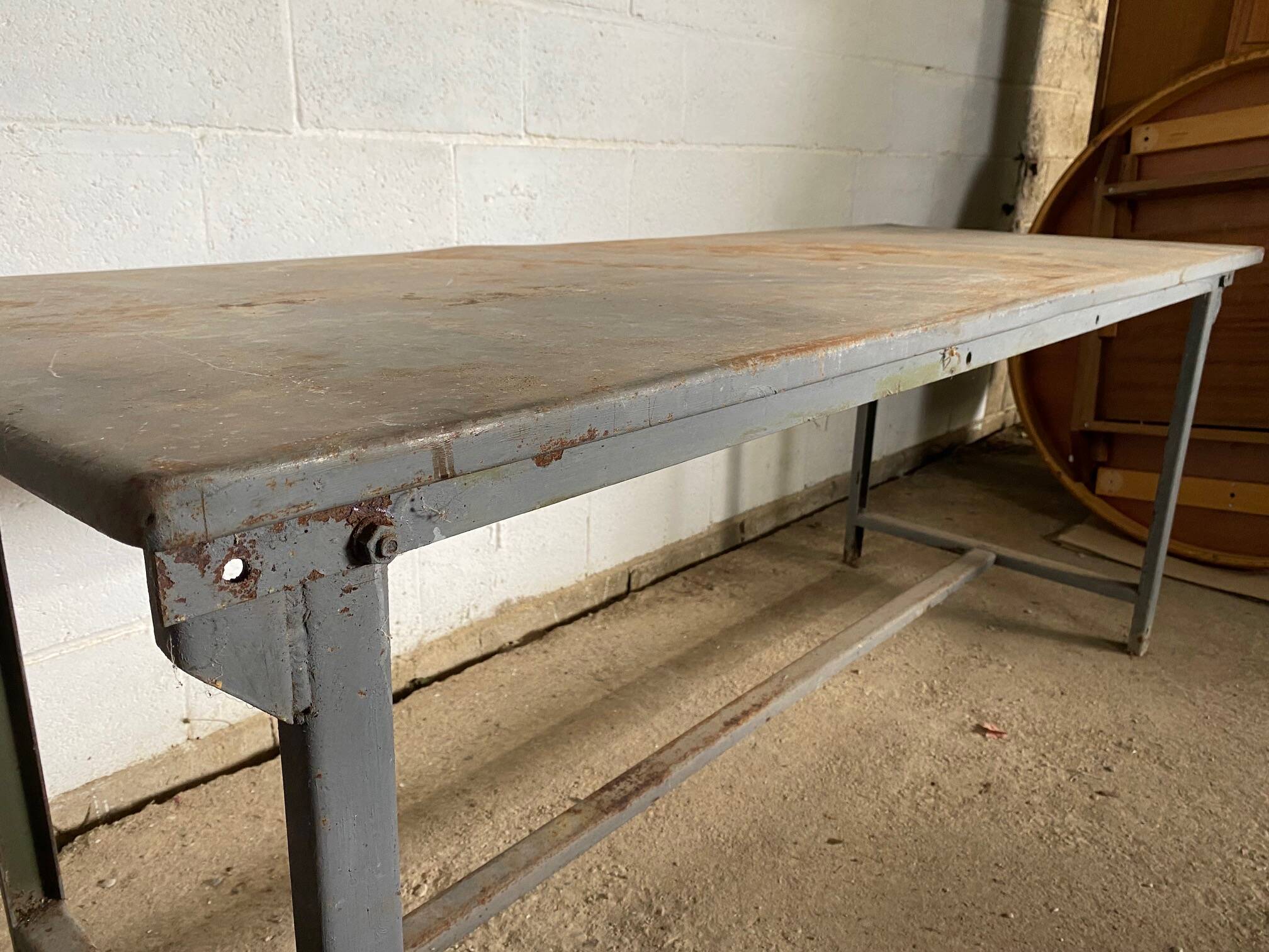 Vintage industrial gray metal dining table 1950