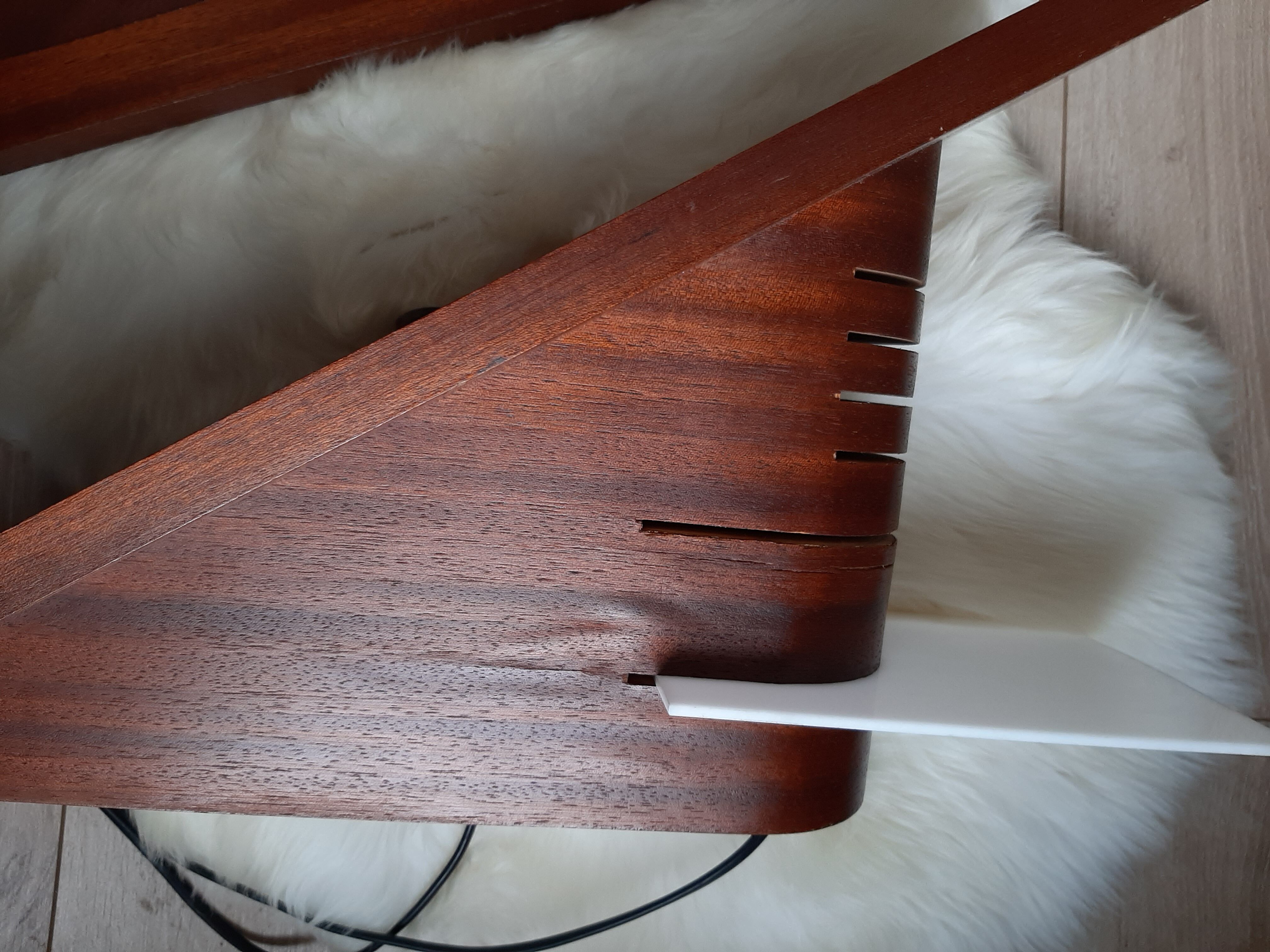 Pair of Scandinavian wood and plexiglass lamps