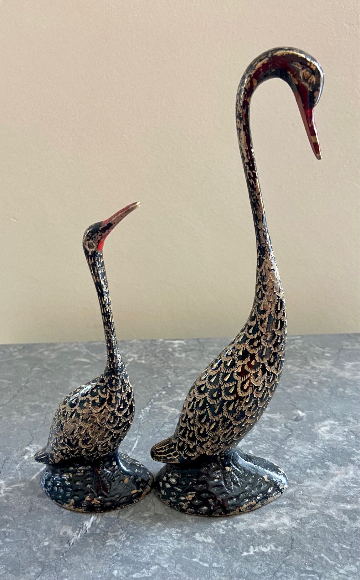 Pair ancient brass birds