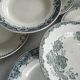 Set of 6 blue ironstone deep plates, antique French earthenware.