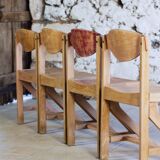 4 vintage canteen chairs in beech, 1980.