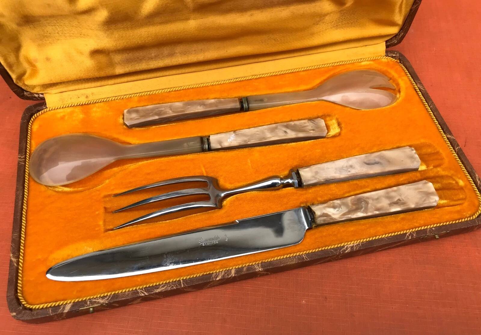 1930s Art Deco Salad Bowl/Lamb Carving Set Sauzedde Cutlery