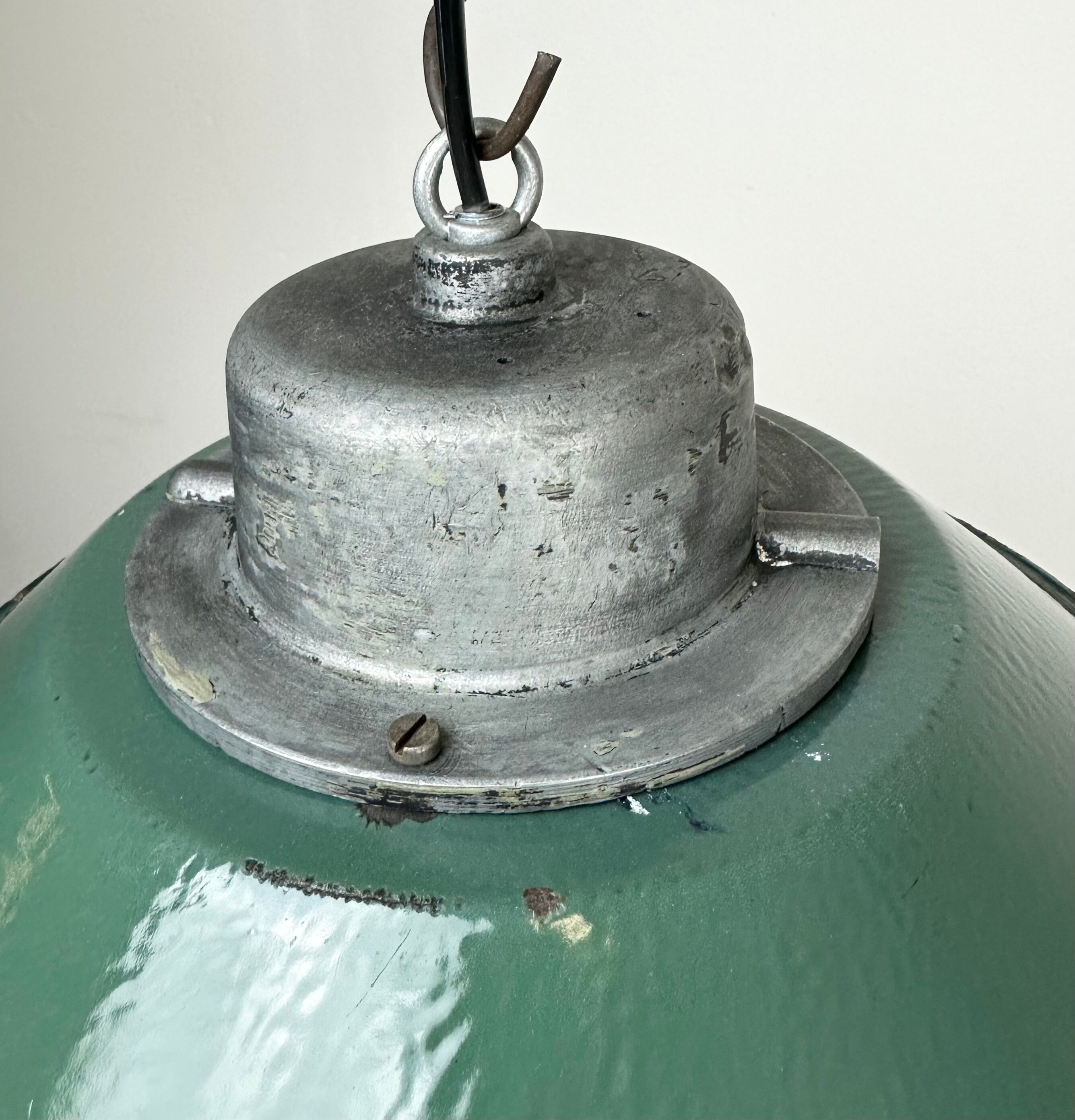 Green enamel and cast iron industrial pendant light, 1960s