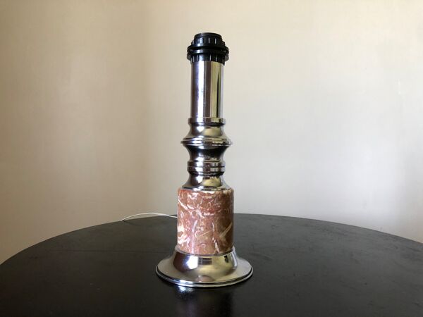 Pied de lampe chrome et marbre rose