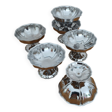 Lot de 6 coupes à glace en inox années 70