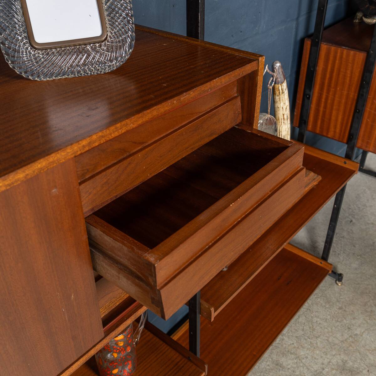 Vintage 20thc italian modular teak wall cabinet c.1960