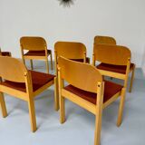 Lot of 8 old Scandinavian design wooden chairs from the 80s vintage