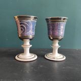 Set of 2 large ceramic glasses in blue and silver
