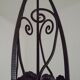 French Art Nouveau Leaf Detail Iron 3 Light Chandelier Amber Glass Shades