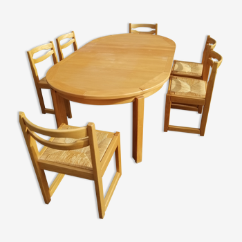 Table and 6 chairs in solid elm
