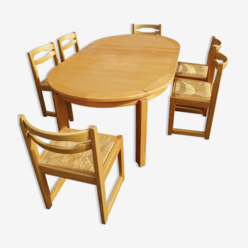 Table et 6 chaises en orme massif