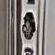 Serving spoon, silver, 18th century, straight thread pattern.