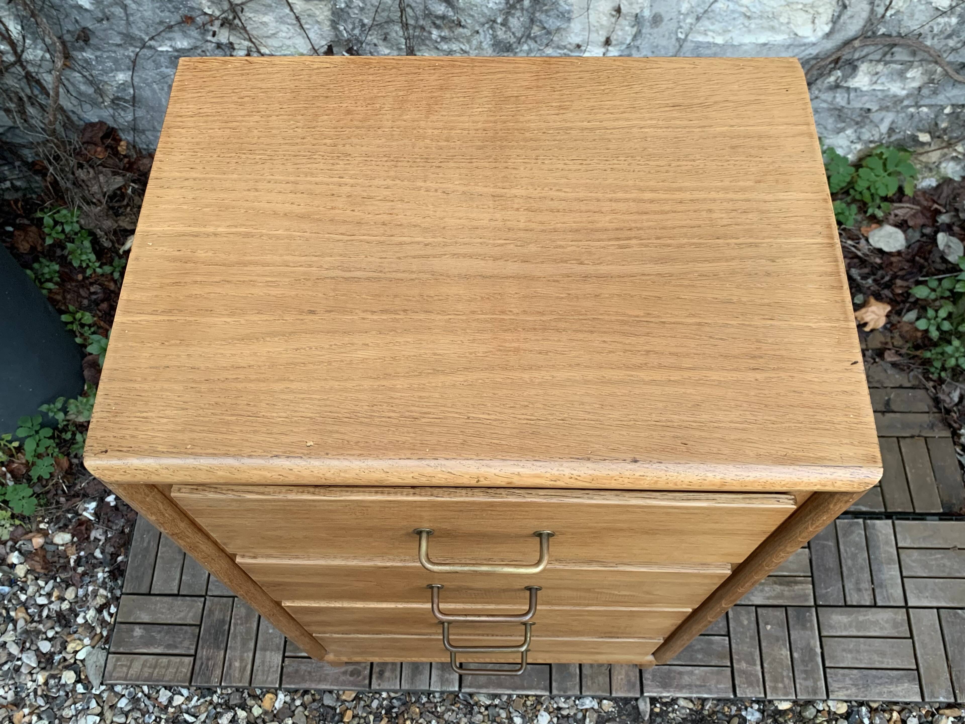 Chest of drawers with compass feet, raw wood, 1950s