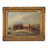 Ancient painting of a winter scene, oil on canvas, Northern Europe, 800s.