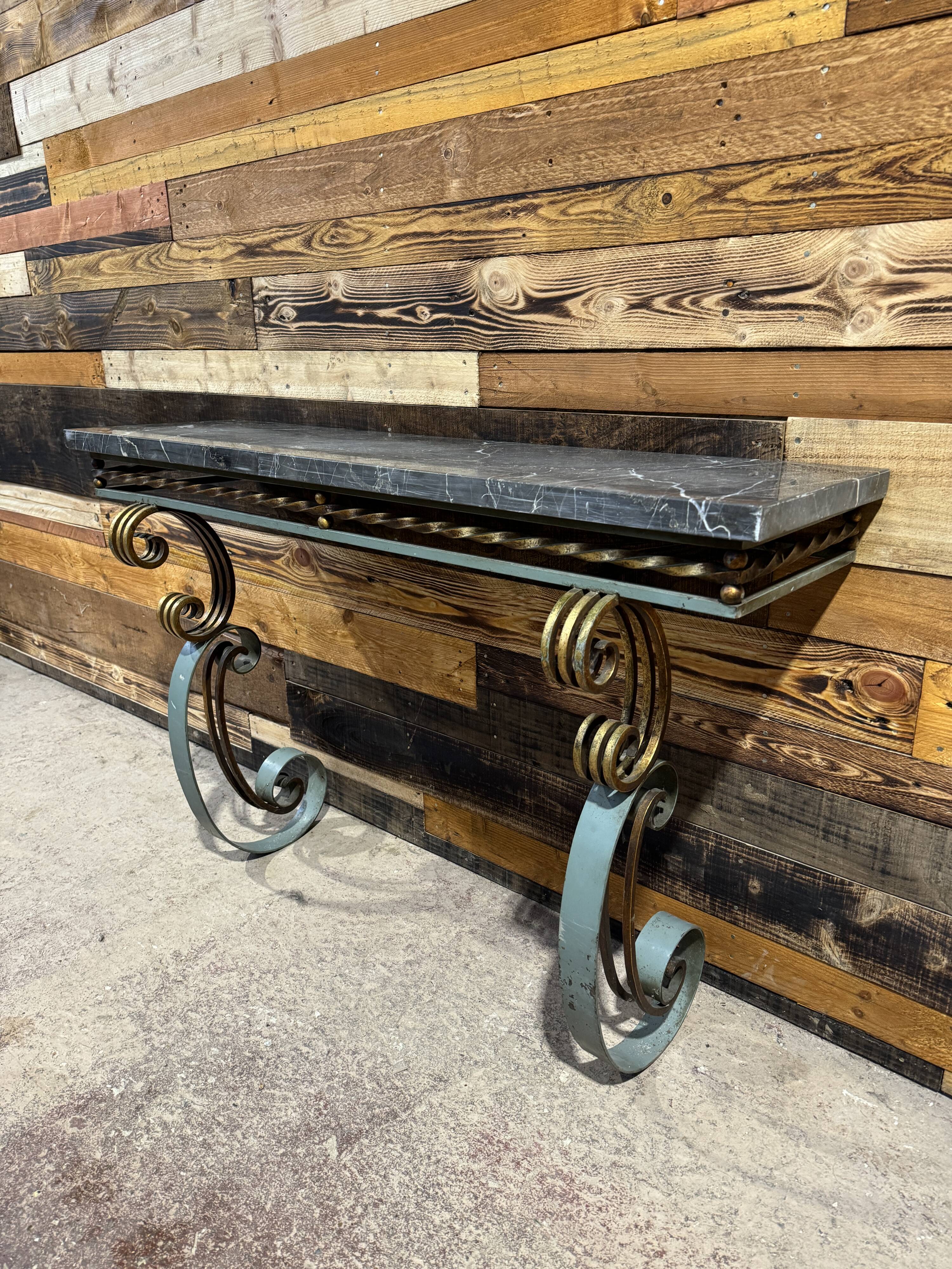 Art Deco marble and wrought iron console