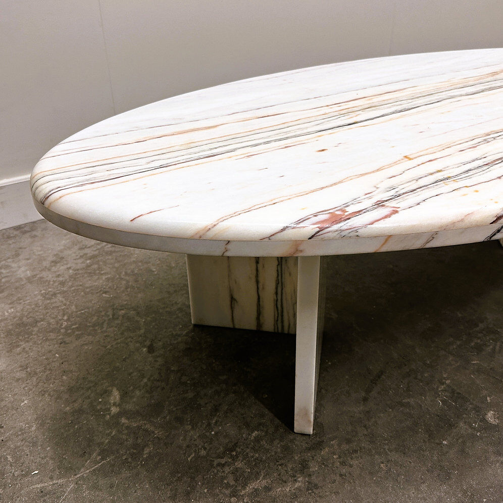 Oval Breccia Sarda Striato marble coffee table, Italy 1980s
