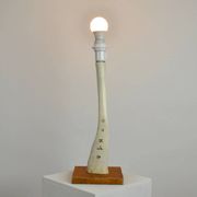 Scandinavian Studio Table Lamp in Carved Bone with Symbolic Decoration, c. 1950s–1970s