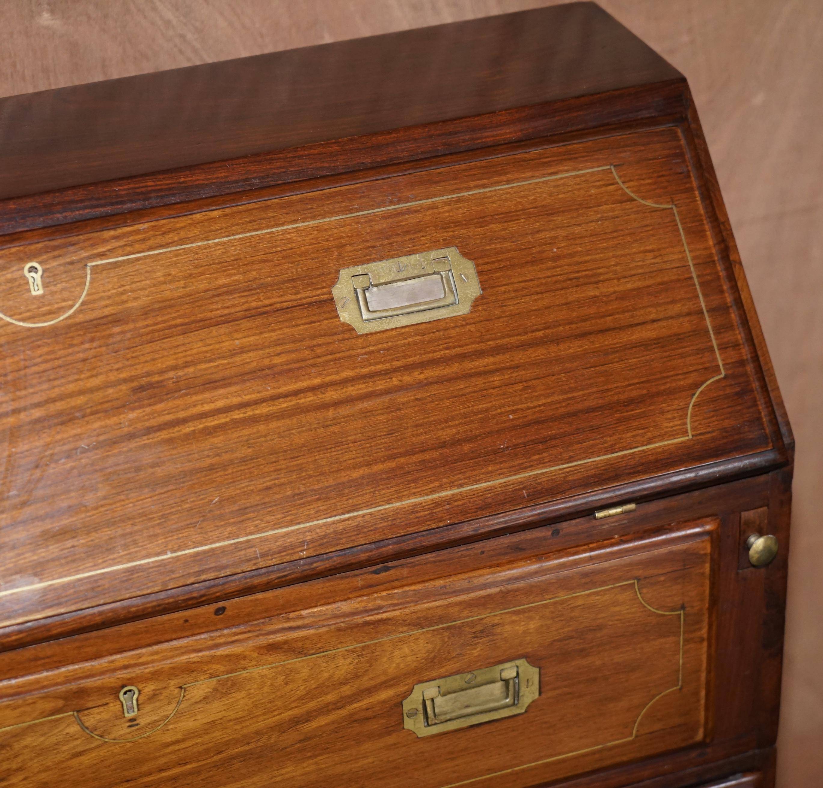 Anglo-Indian military desk in camphor wood and brass