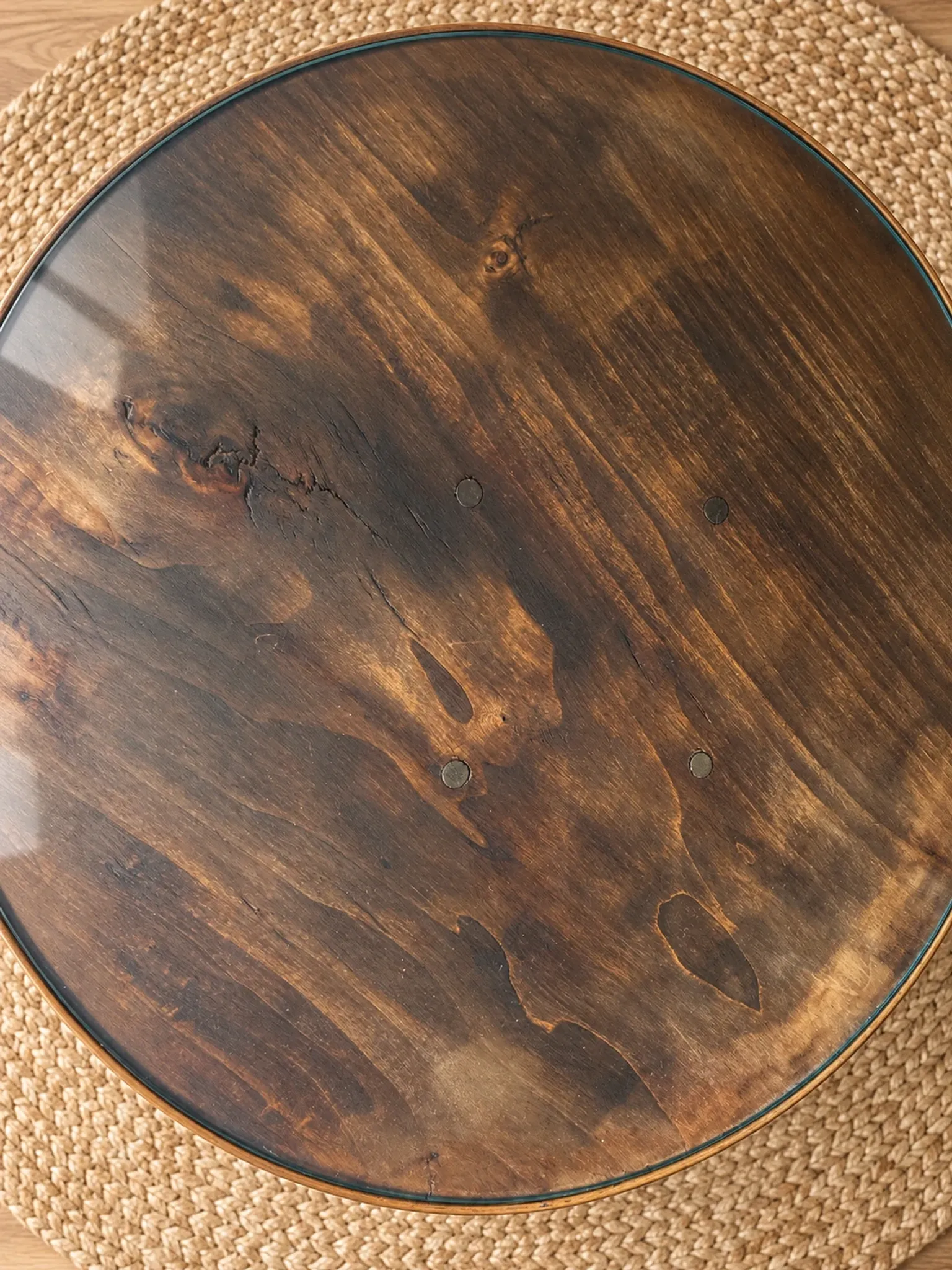Vintage round wooden side table – Sculptural base – Art Deco style