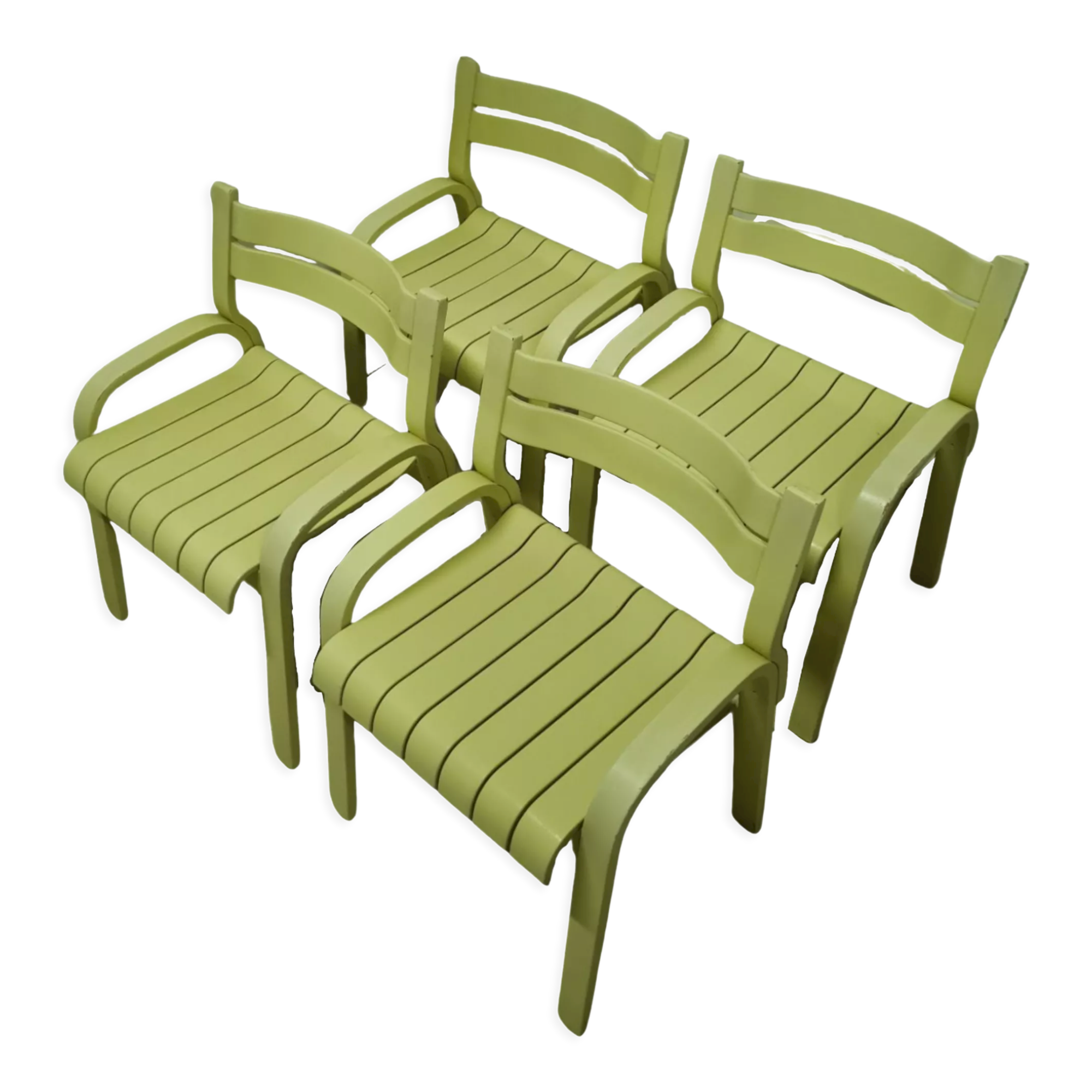 Ensemble de 4 chaises de salle à manger en contreplaqué courbé, années 1960
