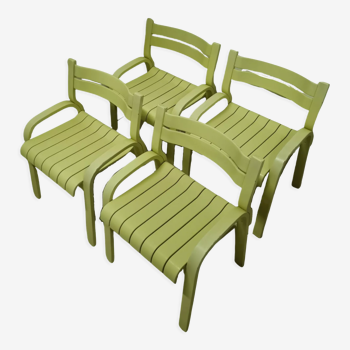 Set of 4 bent plywood dining chairs, 1960s