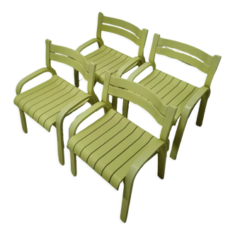 Set of 4 bent plywood dining chairs, 1960s
