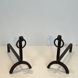 Pair of modernist wrought iron fire dogs